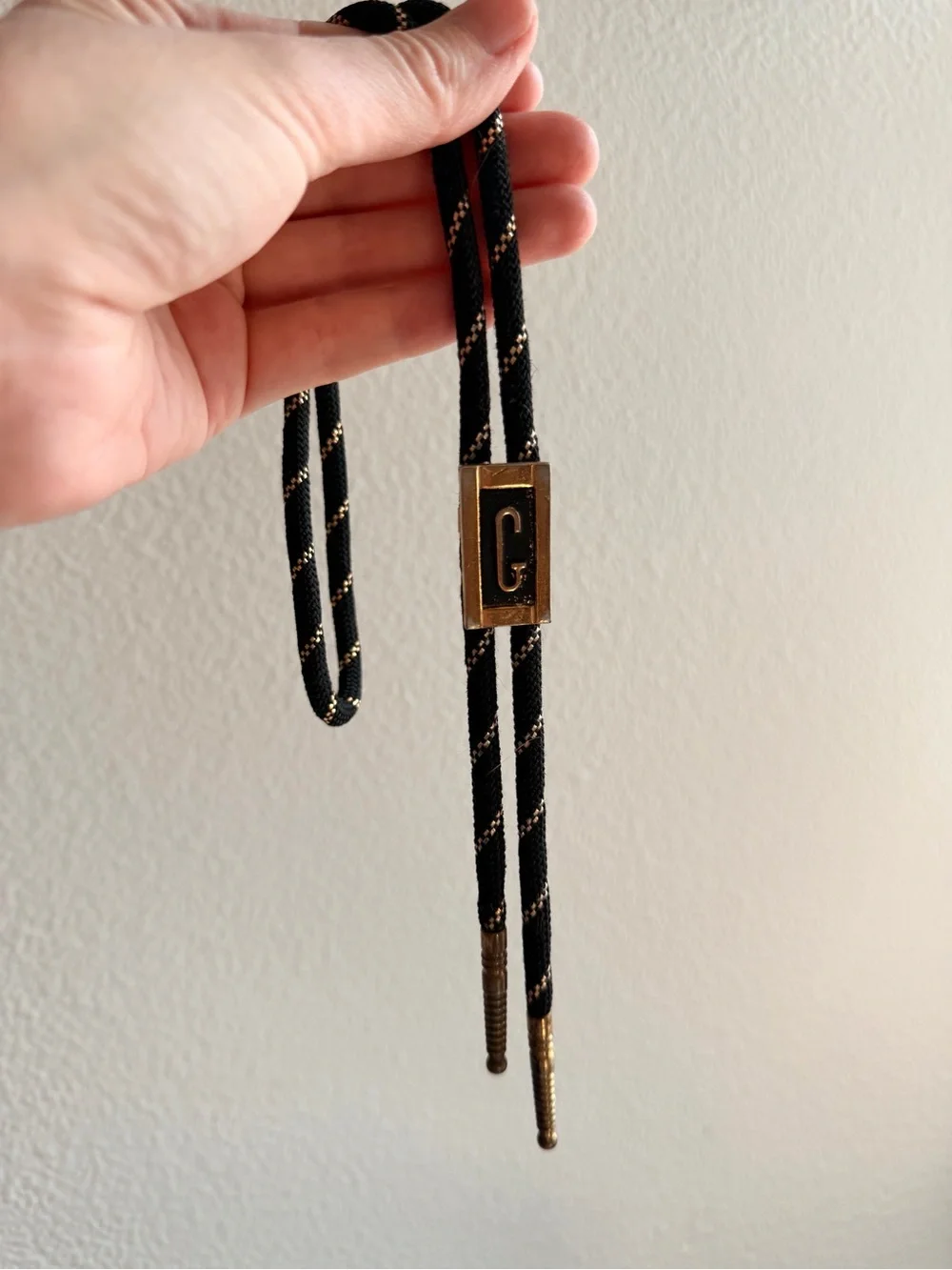 Vintage letter initial G bolo tie